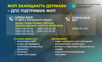 У податковій службі Запорізької області працюють "гарячі лінії" для надання консультацій мобілізованим ФОП