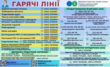 Увага, актуалізовано номери гарячих ліній податкової служби Запорізької області!