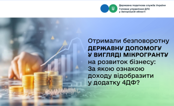 Отримали безповоротну державну допомогу у вигляді мікрогранту на розвиток власного бізнесу: За якою ознакою доходу відобразити у додатку 4ДФ?