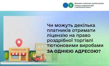 Чи можуть декілька платників отримати ліцензію на право роздрібної торгівлі тютюновими виробами за однією адресою?